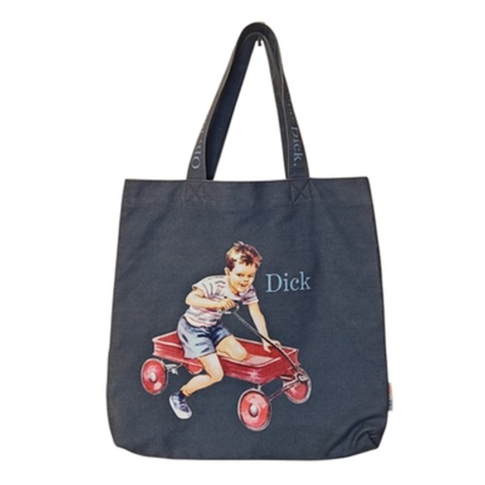 Dick Navy Canvas Tote Bag with Vintage Wagon Print